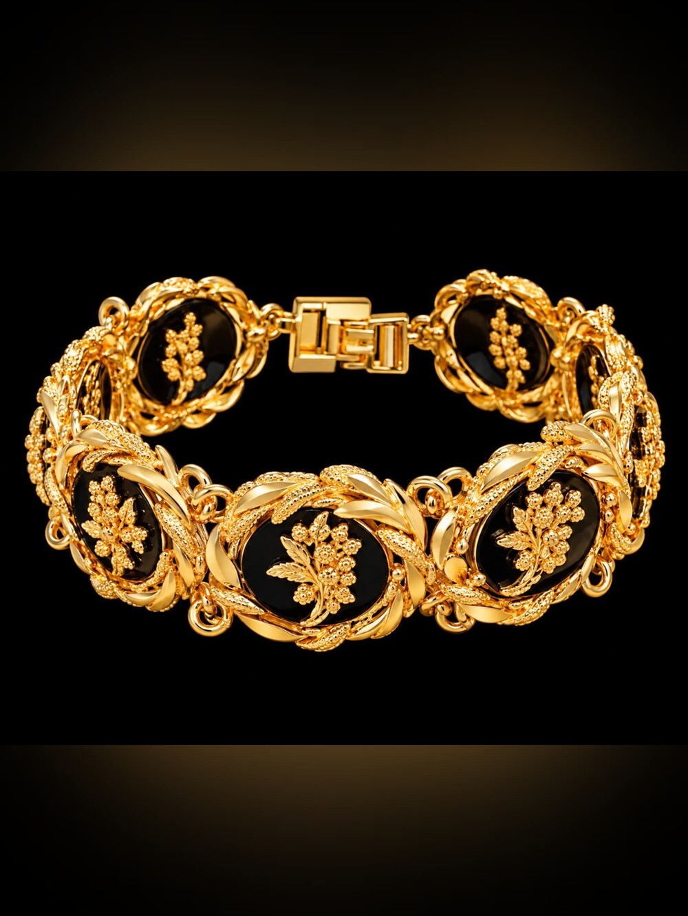 22kgp Dubai Jewelry Gold-Tone Floral Medallion Bracelet - Women's Jewelry